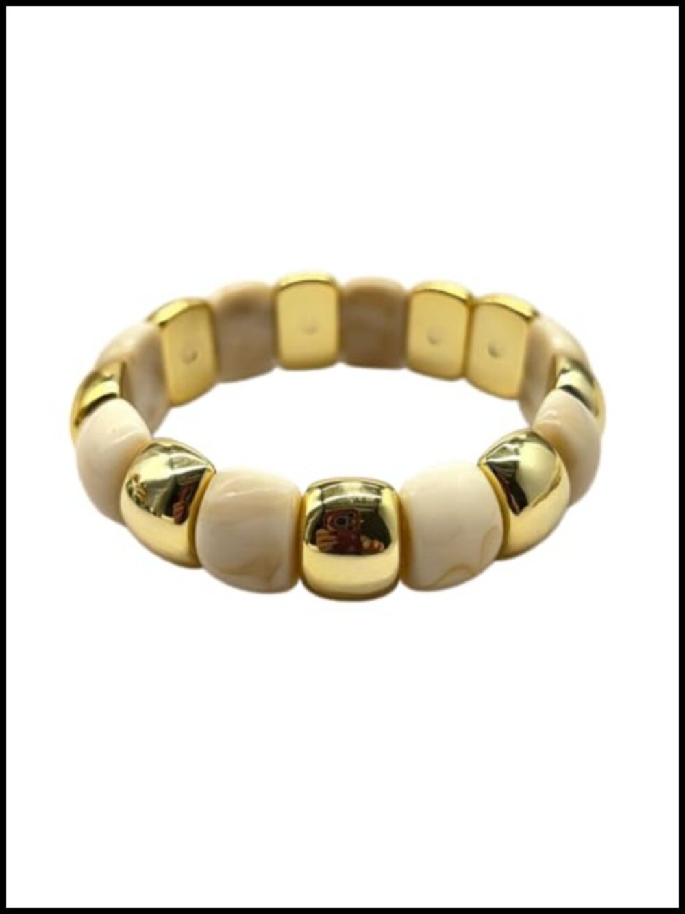 Chunky Beaded Acrylic Resin Bangle Bracelet Gold Plated Wide Elastic Statement